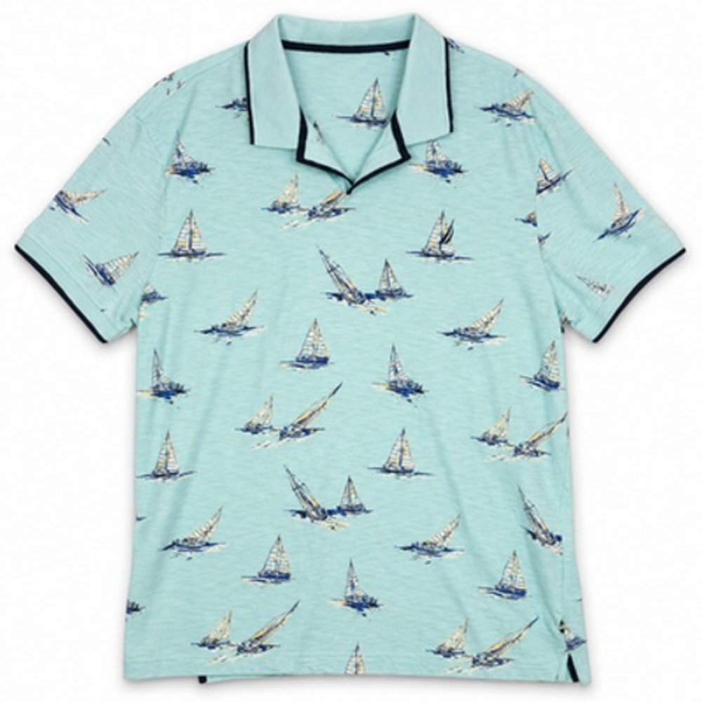 Nautica Men's XL Blue Sailboat Print Cotton Polo Shirt Nautical Navy Trim